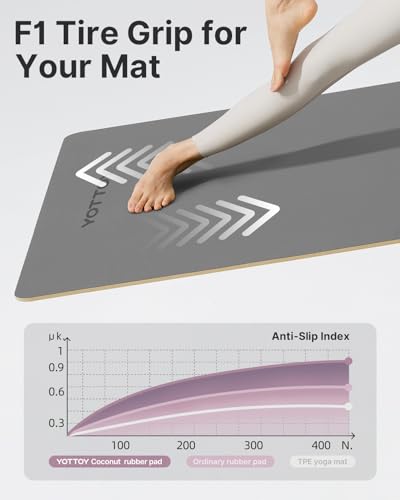Image of YOTTOY Yoga Mat,Non-Slip Hot Yoga Mat with Anti-Tear Design and Friendly Natural Rubber Mat with Strap and Bag