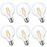 E ENERGETIC LIGHTING Dimmable LED Edison Light Bulb, G25 Globe Shape, Clear Glass, 60W Equivalent, 2700K Soft White, G80 Christmas Light, E26, UL, 6-Pack