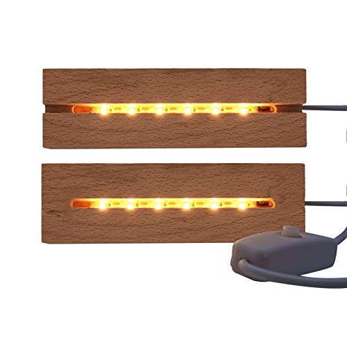 6 inch Rectangle Led Lights Display Bases, 2Pcs Wooden LED Lighted Base Stand for Crystal Glass Resin Art, Home Decor(Warm Light)