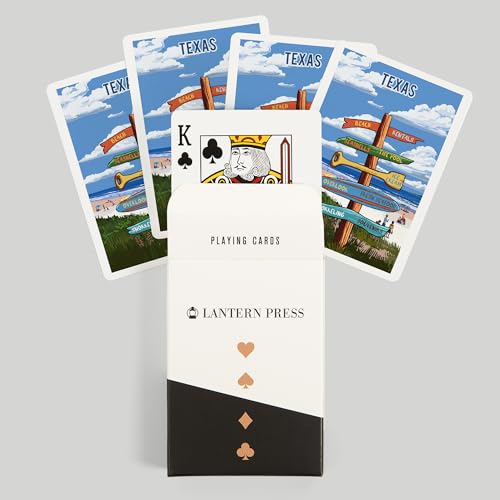 Lantern Press Texas, Signpost, Coast Beach con sombrillas, 52 cartas póker miniatura 6