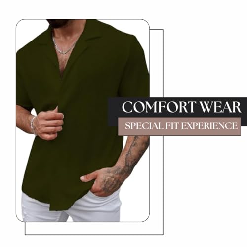Image of COMBRAIDED Men's Regular Fit Cotton Blend Shirts | Half Sleeve Solid Pattern | Casual Wear for Everyday Style