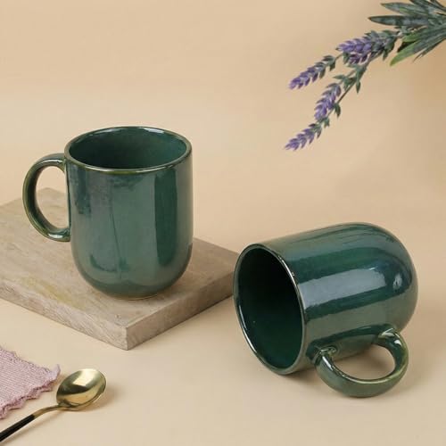 Image of The Earth Store Green Cylus Coffee Mug - 320ML Ceramic Coffee Mugs Set of 2 | Microwave & Dishwasher Safe Mugs for Gift | Home | Office | Restaurant | Daily Use Tea Mug