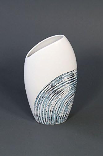 Goldbach Ceramic Blue Stripes Tall Vase, Oval, 17.5 x 10 x 30 cm, Other, White, One Size