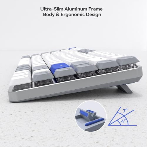 AUSDOM Wireless Bluetooth 75% Mechanical Gaming Keyboard: Compact 84-Key Layout with Rechargeable White Backlight and Multi-Device Connection for Windows/Mac/PC/Laptop