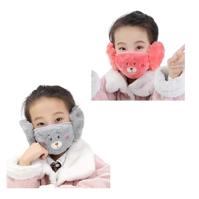 Pack of 2 Kids Winter Face Mask | Reusable & Washable with Plush Ear Muffs Covers | Girls & Boys |3yrs to 12 Years