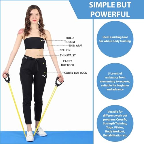 Image of LEAFED Resistance Band with Double Toning Tube for Workout | Heavy Duty Exercise Band with Solid Compound Handles for Strength Training, Muscle Toning, Home Fitness & Full Body Workouts (Multi Color)
