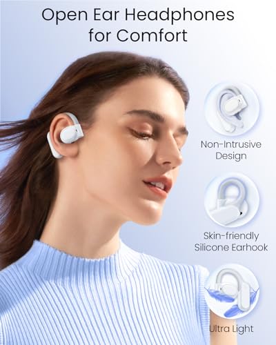 TAGRY Open Ear Headphones Bluetooth Ear buds 80Hrs Playtime Wireless Earbuds with Earhooks IPX7 Waterproof Touch Control Air Conduction Sport Headsets Bluetooth 5.3 Earphones for Workout Running White - Image 4