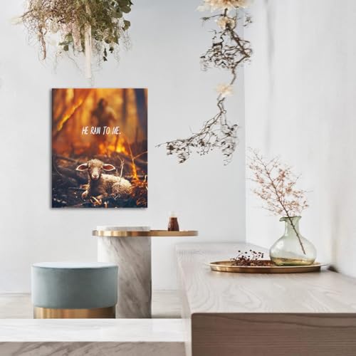 Image of GUN SUPPLIES OUTLET LLC Jesus Rescues Lost Lamb From Flames Religious Wall Art Christian Prayer Canvas Print for Wall Decoration 12x16 Inch