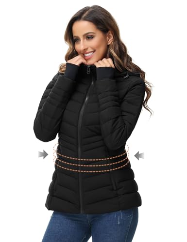 ROYAL MATRIX Women's Packable Puffer Jacket, Lightweight Puffer Jacket Winter Warm Quilted Puffer Jacket with Detachable Hood2