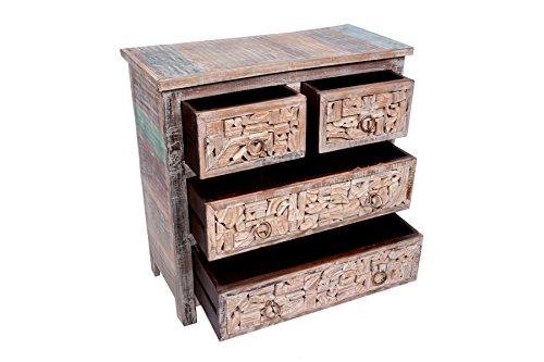 Cómoda tallada a mano de madera maciza de 4 cajones para dormitorio 7
