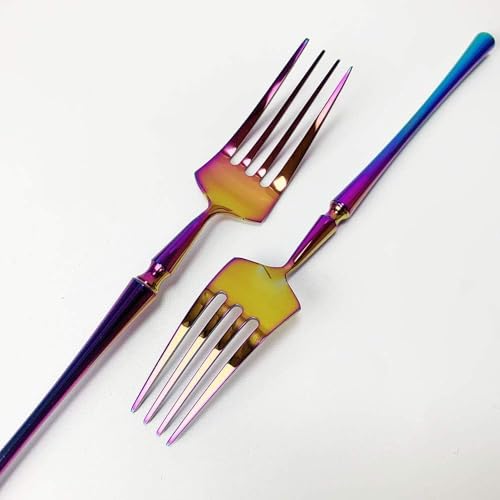 Image of Dinner Fork Set | Chammach Set | Dishwasher Safe Flatware for Home, Kitchen or Restaurant | Food-Grade Stainless Steel Dinner Fine Combo | Mirror Polished (12 Pcs Big Fork, Rainbow)