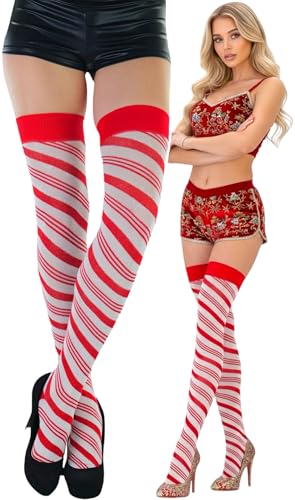 Image of ToBeInStyle Women's Novelty Vertical Spiral Striped Thigh High Stockings