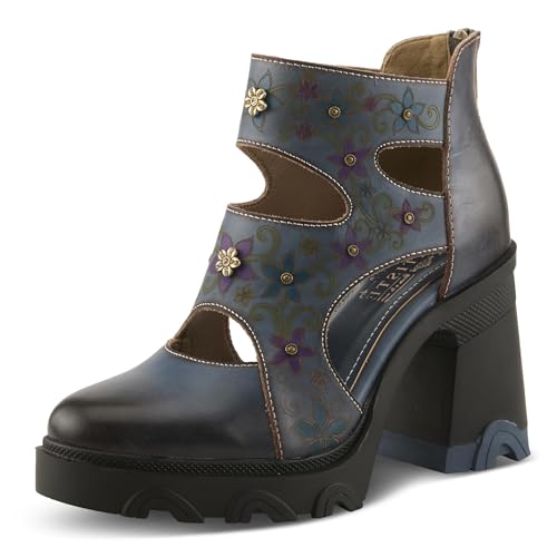 L'Artiste CAPSULE Hand-Painted Cutout Boot – Leather Platform Ankle Boot with Sculpted Block Heel