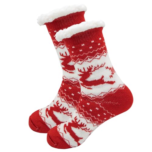 Christmas Fluffy Socks, Slipper Socks with Gel Grip, Christmas Socks Gift, Fleece-Lined Thermal Socks for Women, Winter Wool Socks Warm Knitting Ladies Socks Christmas Elk Socks for Home A9SDLDBW