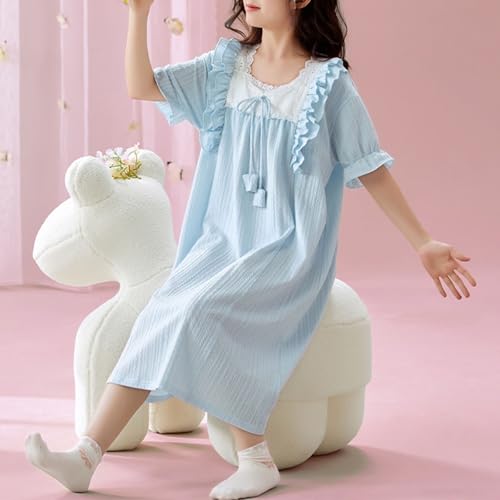 Lmdudan 4-18Y Girls Cotton Dresses Short Sleeve Square Neck Ruffle Dress Soft Comfy Cute Nightdress 2025 Trendy Sundresses2