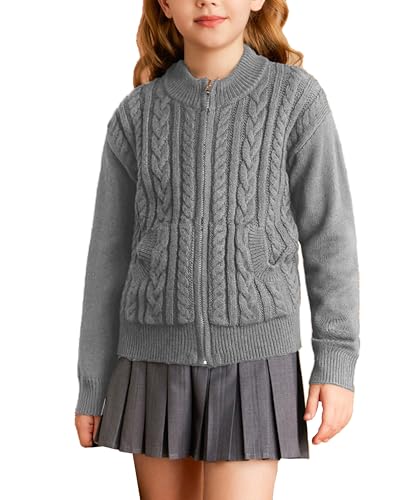 Image of GRACE KARIN Girls Knit Cardigan Sweater Zip Long Sleeve Kids School Uniform Fall Jacket Size 6-14