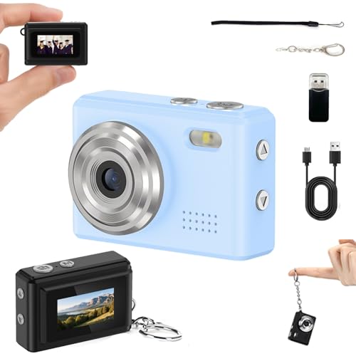 Mini Digital Camera Keychain Tiny Pixel Hd 1080p Retro Keychain Camera Micro Portable That Works Camera for Travel Study Recording (Blue-No Memory Card)