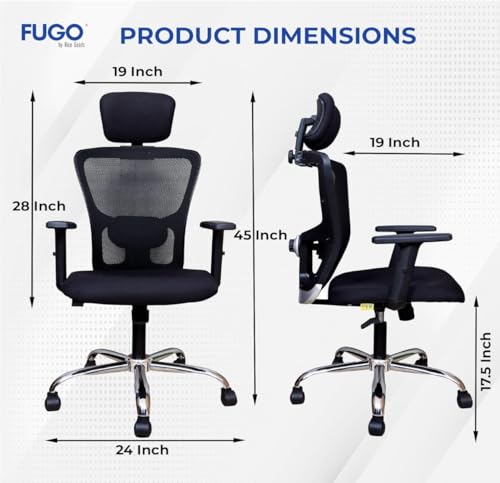 Image of FUGO FG402 Ergonomic High Back Mesh Office Chair with Korean Nylon Mesh, Cushioned Seat, Tilting Mechanism, Adjustable 2D Headrest, Lumbar Support, Heavy-Duty Metal Base - 3-Year Warranty (FG404)