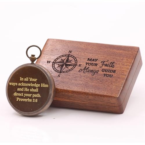 Brújula Vintage Grabada con 'Que tu Fe Siempre te Guíe' Salmo 32:8 Regalos Cristianos para Mujeres/Hombres, Decoración Antigua Hecha a Mano