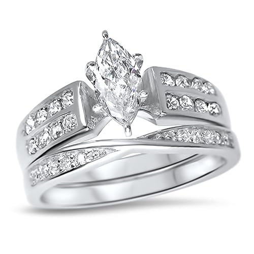 His & Her Silver Wedding Rings Set TRIO Couples Engagement Rings for Bride Groom Men & Women2