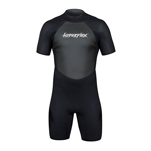 HYPERFLEX-Mens-and-Womens-25mm-Shorty-Springsuit-Wetsuit--SURFING-Water-Sports-Scuba-Diving-Snorkeling-Comfort-Flexible-Anatomical-Fit-Adjustable-Collar-Back-Zip