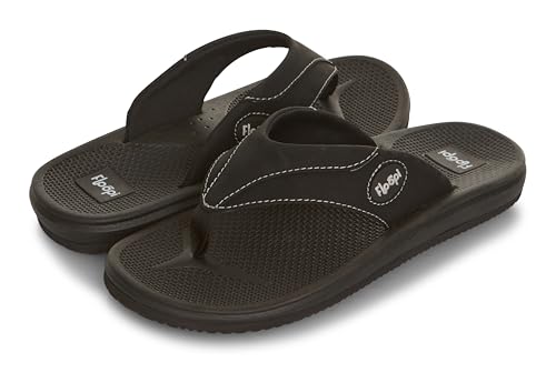 Image of Floopi Flip Flops for Men Texture Soft EVA Footbed Men Beach Sandals With Soft Webbing Toe Post Comfort Fit Sandals with Indoor & Outdoor Anti Skid Soles, Color Black, Size 7
