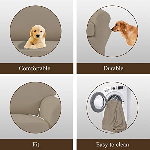 Image of Easy-Going 2 Pieces Stretch Oversized Couch Sofa Slipcover Washable | Spandex Soft Fitted Sofa Couch Cover for Sofa Furniture Protector with Bottom Kids,Pet Dog Natural
