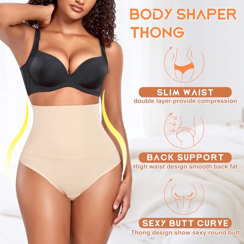 Image of Werena Tummy Control Thong Shapewear for Women High Waist Shaping Underwear Seamless Thongs Panties