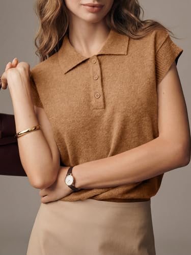 Image of Saodimallsu Womens Cap Short Sleeve Sweater Top Summer Polo Shirts Button Collared Knit Business Casual Pullover Sweater