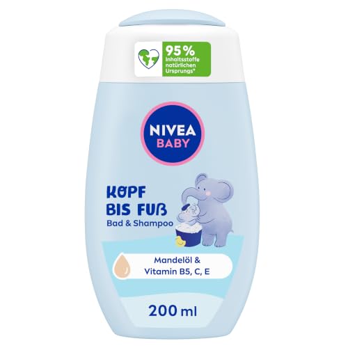 NIVEA BABY Kopf bis Fuß Bad & Shampoo, sanftes veganes Baby Shampoo für Haut und Haare mit Mandelöl, entspannendes Duschgel mit hypoallergener Formel ohne Parabene u...