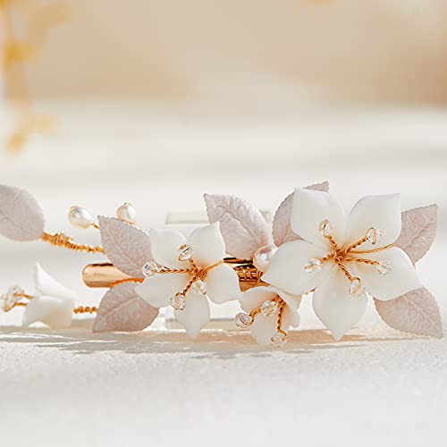 Aw Bridal Flower Hair Clip For Wedding Hair Comb Barrette Bridal Hair Pieces Wedding Hair Accessories For Women Girls (Gold) #TOP1