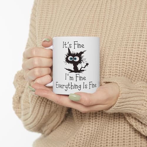 Chabemma I'm Fine Everything is Fine Funny Coffee Mug, Funny Sarcastic Mug, Funny Cat Gifts For Cat Lover Coffee Mug, Cute Cat Funny Gift for Friend Coworker Family Animal Lover on Birthday Christmas