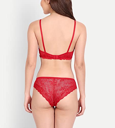 Image of FIMS - Fashion is my style Women Cotton Floral Lace Padded, Non-Wired, Full Coverage, Seamless Bra Panty Set, Multicolor, Lingerie Set