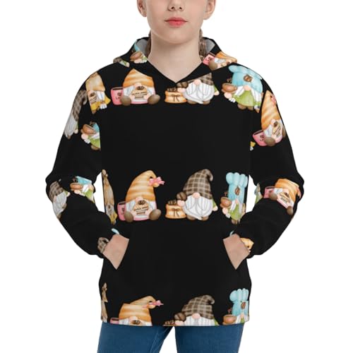 Coffee Lover Gnome Kid Hoodies Boys Sweatshirts Girls Pullover with Pocket