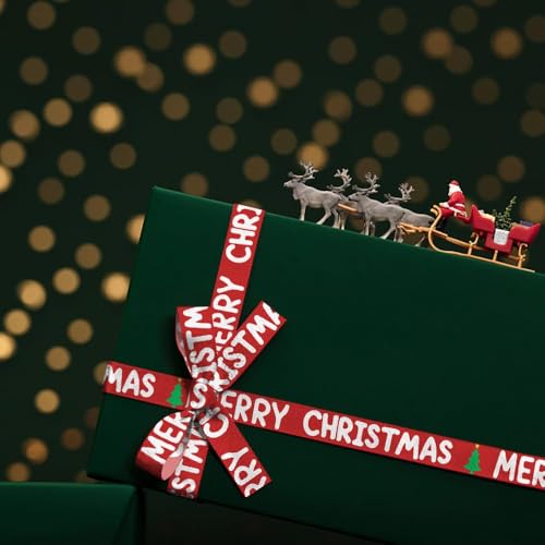 Hying RIBBON-CH-YC-230913-SANTA HOHO 6 Pcs Christmas Ribbons For Crafting, 3/8 Inch Width Red Green Grosgrain Ribbons Xmas Trees Santa Ribbon Winter Holiday Craft Ribbons thumb #4