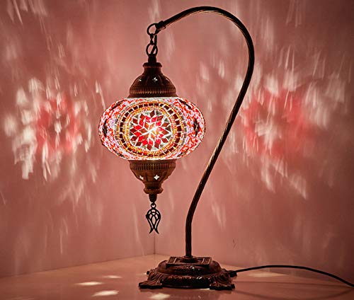 Demmex 2019 Turkish Moroccan Mosaic Table Bedside Night Tiffany Bedside Lamp for US Use, Pink