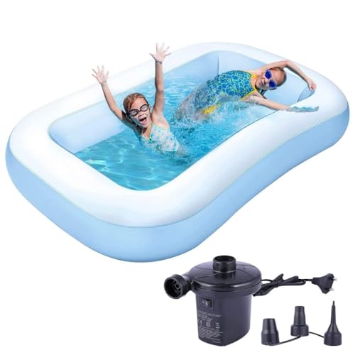 Image of Pivalo 5.5 Feet Rectangular Inflatable Swimming Pool with Electric Pump Bathtub Full-Sized for Kids Outdoor, Garden, Summer Party -Blue