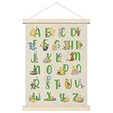 Winnie Nursery Poster with Wood Hanger, ABC Alphabet Wall Art Decor, Winnie the Pooh Poster for Classroom, Kid's & Living Rooms 12x16 Inch
