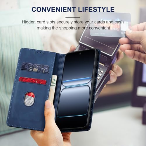 Image of Jasonyu Case for OnePlus Nord 5 5G Leather Wallet Flip Cover with Card Holder,Kickstand, Magnetic Closure,TPU Shockproof Phone Case (Blue)