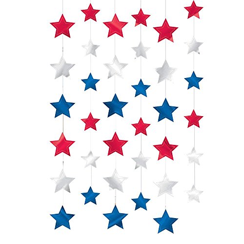 (PKT) 4th July USA Star String Decorations 2.1m (6 pk)