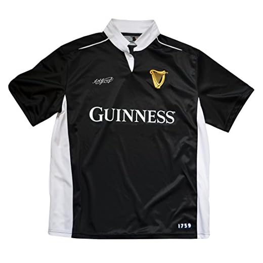 Guinness - Camiseta de rugby de manga corta, color negro y blanco