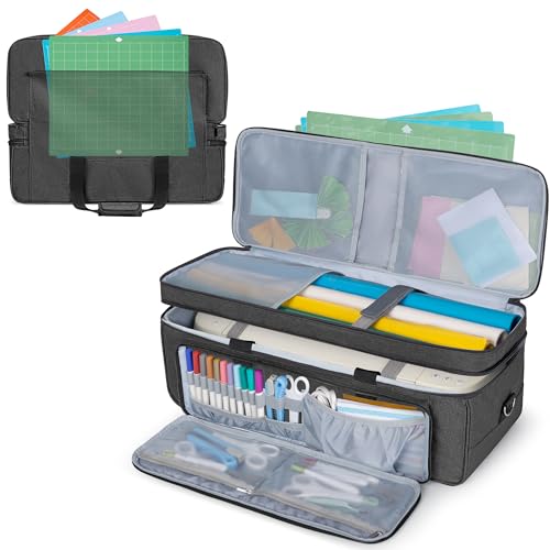 LUXJA Double-Layer Carrying Case with Cutting Mat Pocket for Cricut