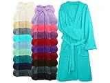 npluseins Kuschelfleece-Bademantel mit Kapuze - für Damen und Herren - klassisch Elegantes Design - wadenlang geschnitten, L, türkis