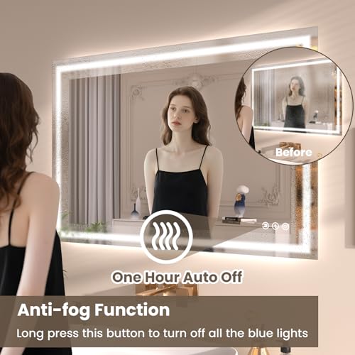 40"X36" LED Bathroom Mirror with Front Lights and Backlit, Anti-Fog, Dimmable, Shatter-Proof Tempered Glass, Lighted Bathroom Vanity Mirror for Wall with 3 Colors, Memory Function