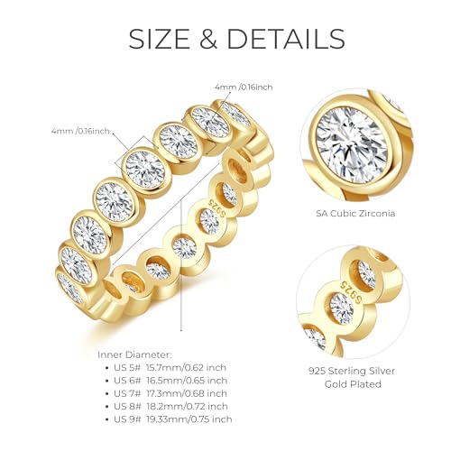 14K Gold Plated Ring 925 Sterling Silver Cubic Zirconia Wedding Ring Eternity Bands for Women Lover4