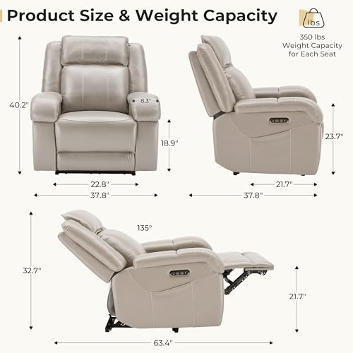 Image of SITJOY Pet Friendly Leather Power Recliner Chair, Zero Wall Hugger RV Recliners with Power Headrest, Charging Ports, Side Pockets, Down-Filled, Scratch Resistant Waterproof Faux Leather in Greige