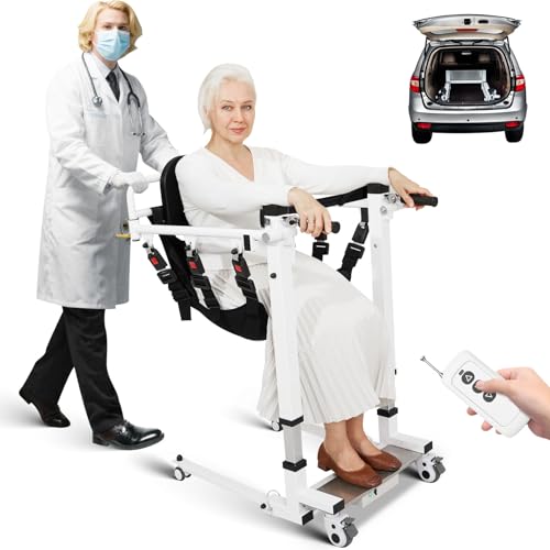 Jetfans Electric Patient Lift Transfer Chair, Electric Transfer Lift Chairs for Car, Folding Portable Patient Lift for Home, Adjustable Height Bathroom Wheelchair for Seniors, Adults, Disabled
