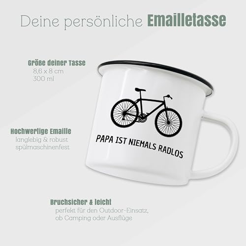 ABENTEUERNAH Tasse Fahrrad, Kaffeetasse Camper, Outdoortasse Angler, Emailletasse Mann, Fahrradgeschenk, Vatertag Geschenk, Becher, Outdoor Flasche personalisiert (Papa niemals ratlos)