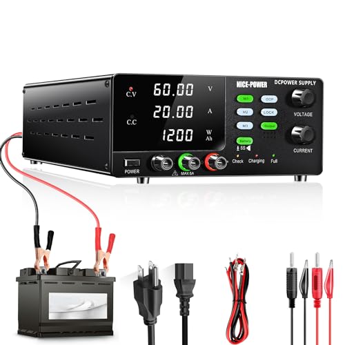 Image of NICE-POWER DC Power Supply Variable, 60V 20A 1200W High Power Bench Power Supply for Battery Charging, Adjustable Switching Regulated Power Supply with OCP, Memory Storage, Output Switch, Lock Button