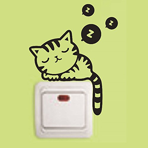 Removable Switch Sticker, 4 Pcs Cute Black Sleeping Cats Cartoon Wall Sticker miniatura 2